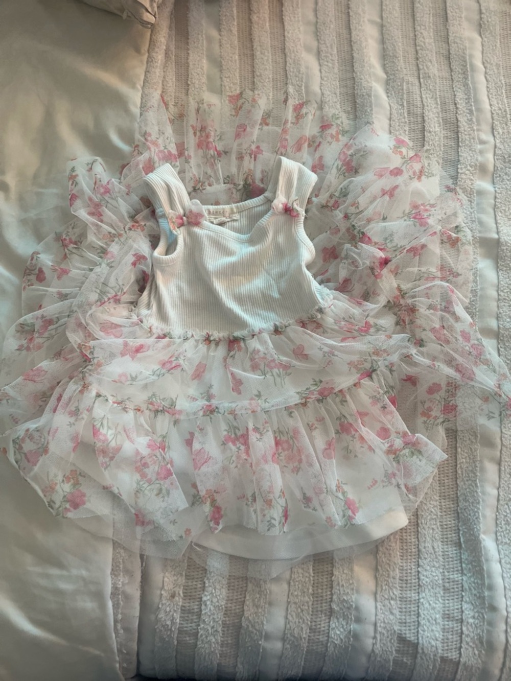 White & Pink Floral Tulle Baby Dress
